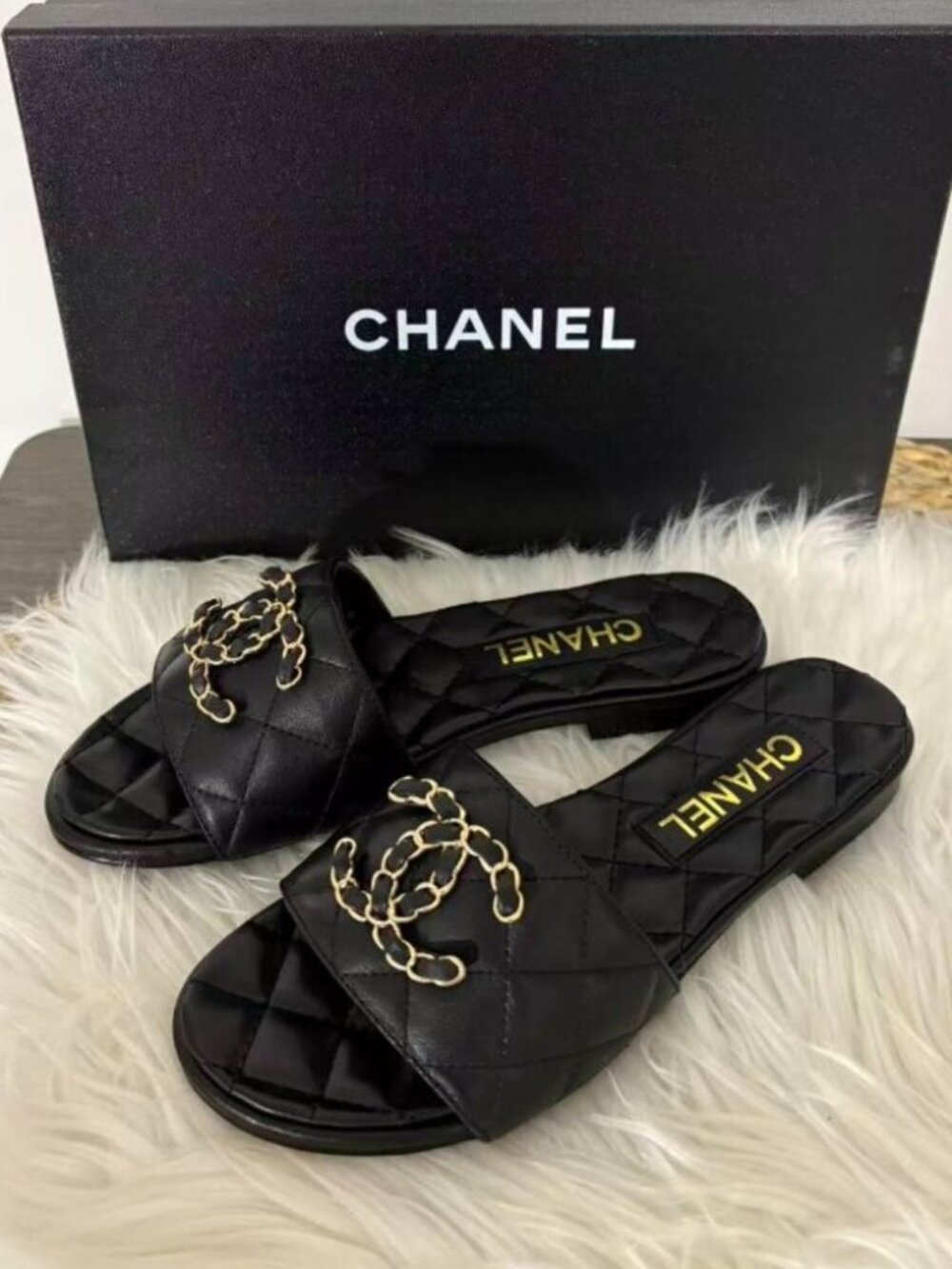 Chanel Quilted Chain Slide Sandals - Picture 2 of 6